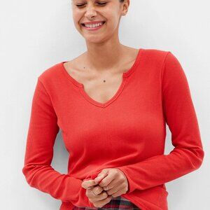 V Neck Ribbed Knit Long Sleeve Tops Casual Slim Fitted Basic